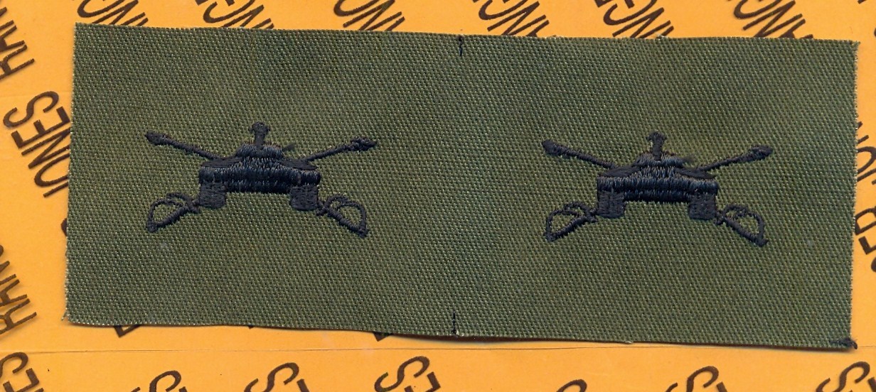 US Army ARMOR Branch OD Green & Black Tank sew on patch set