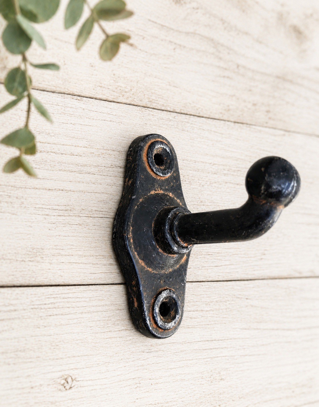 Industrial Black Rusted Cast Iron Wall Mounted Hook W/ Rustic Finish VTG Look 3”