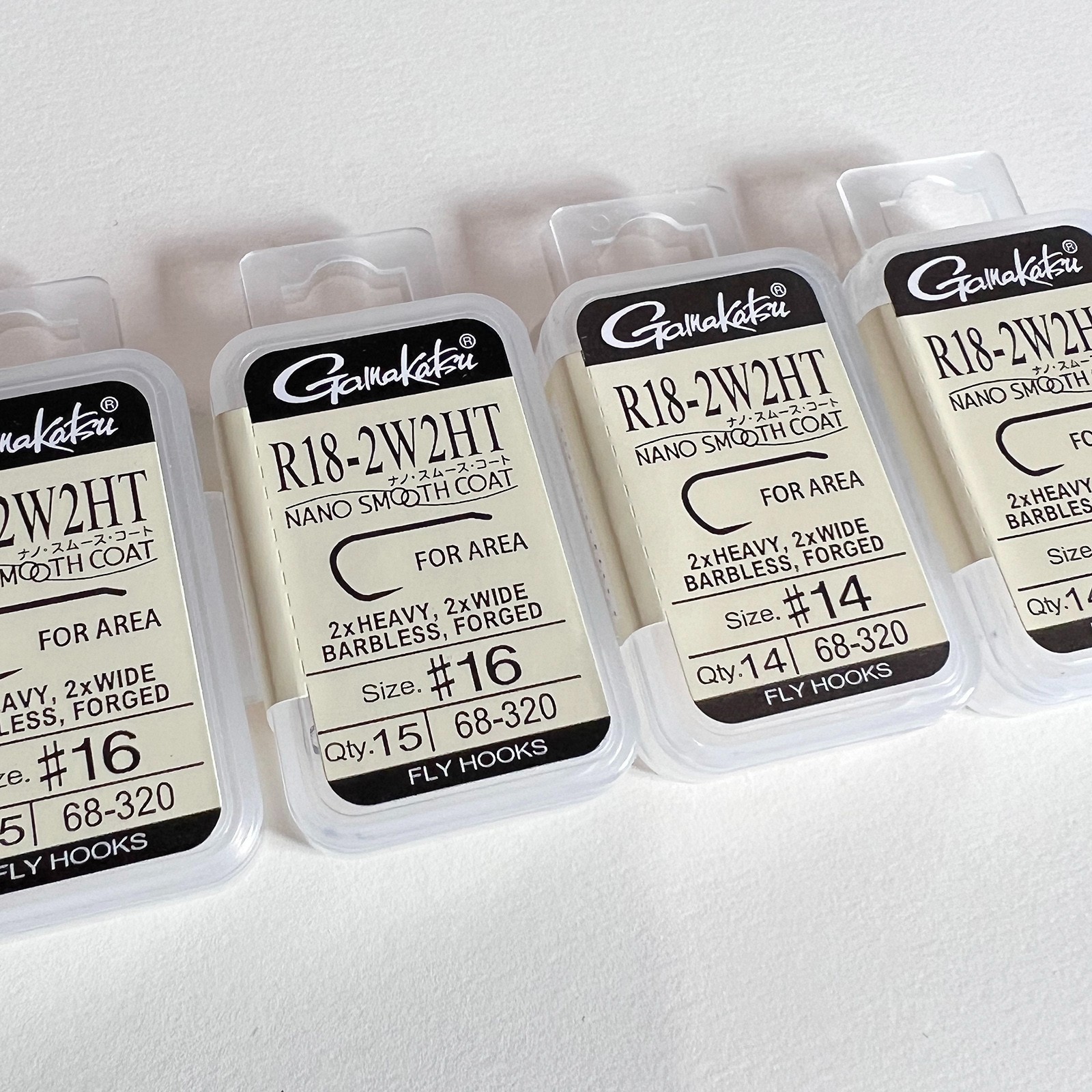 Gamakatsu Fly Tying Hooks R18-B (2W2HT) Nano Smooth #14 #16 Set of 4 (JDM)