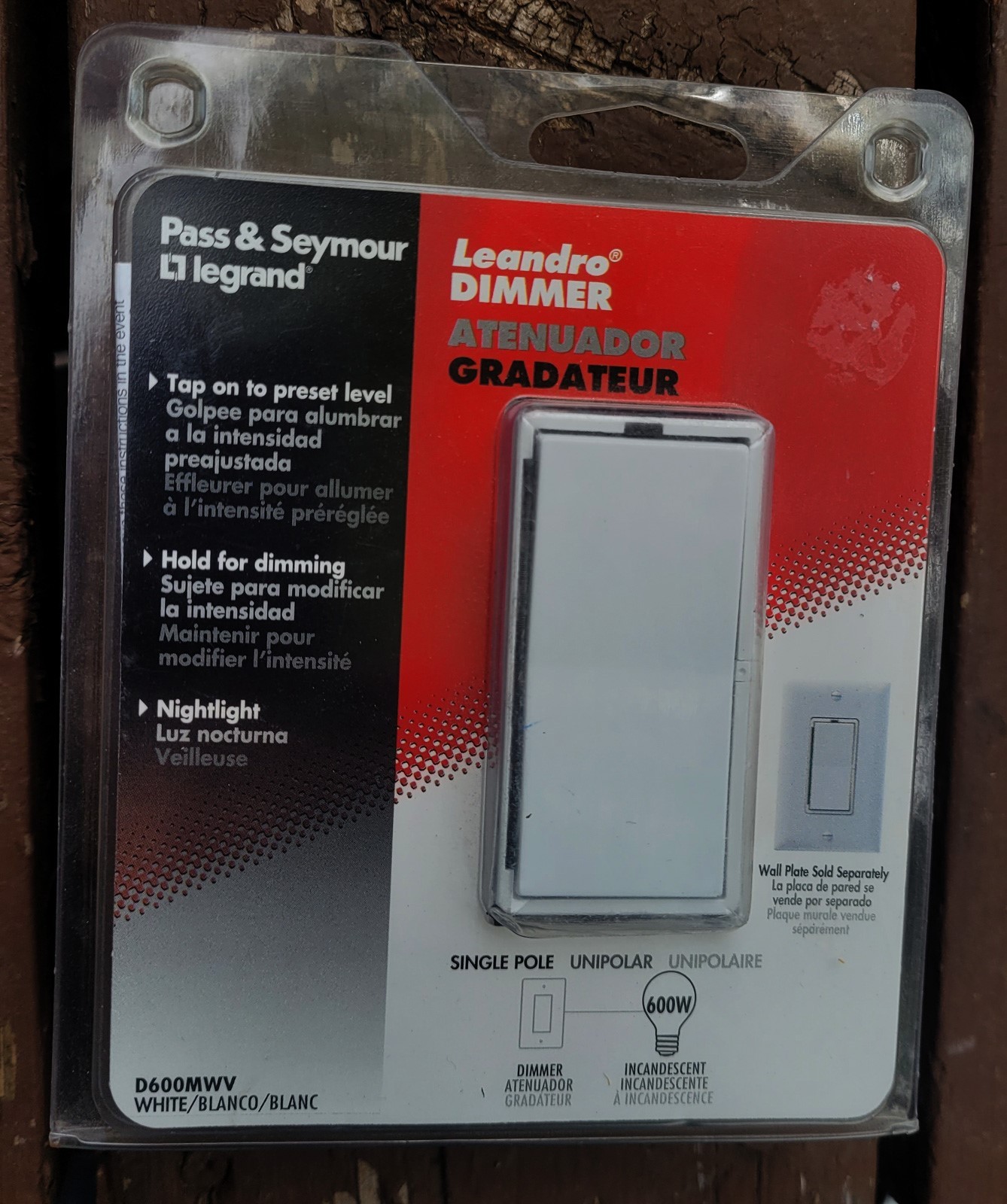 Pass & Seymour D600MWV 600W Single Pole Leandro Dimmer White