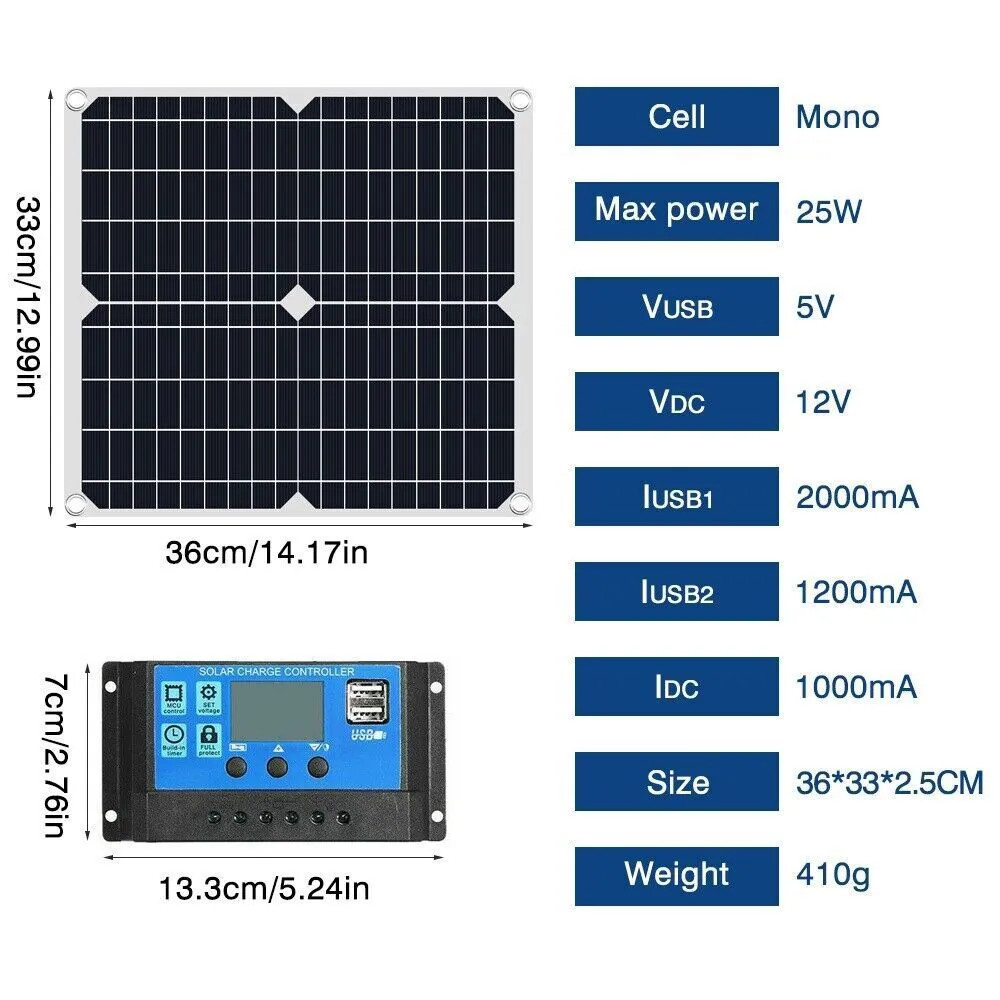 200W Solar Panel Kit Battery Charger&100A Controller For Car Van Caravan Boat US