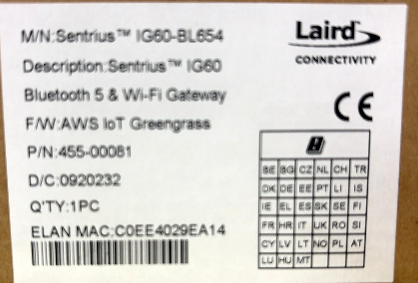 Ezurio Sentrius™ IG60-BL654 Wireless IoT Gateway