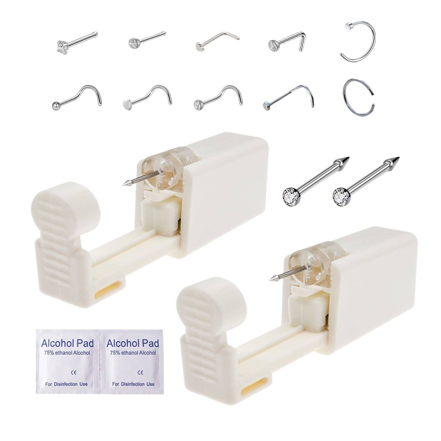 2 Pack Disposable Nose Piercing Gun Kit 10Pc Nose Ring Included