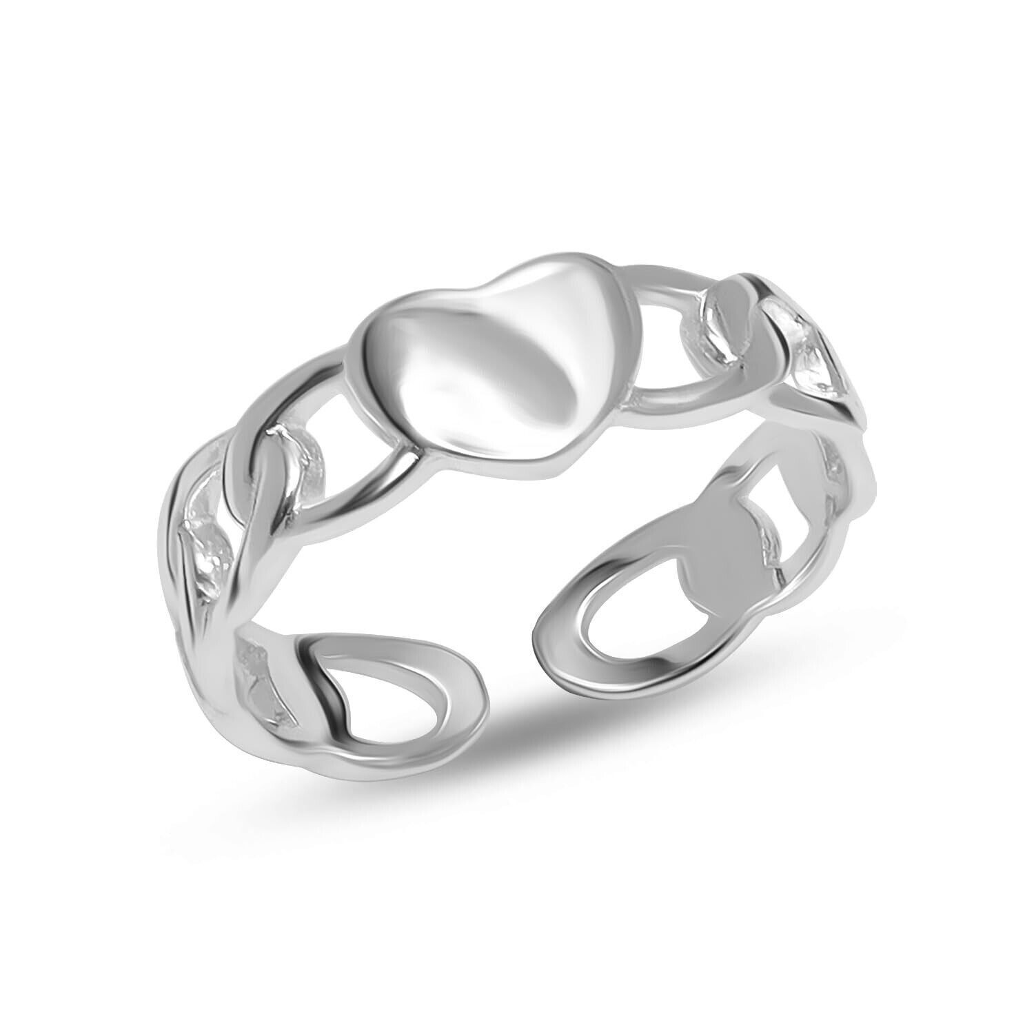 925 Sterling Silver Love Heart Affection Adjustable Toe Rings for Women 5 No.