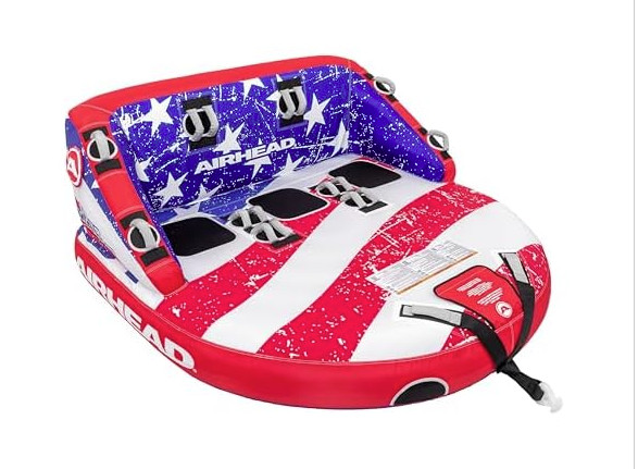 Airhead Super Mable 3 Person Towable Tube Inflatable Boat Dual Tow USA Stripes!