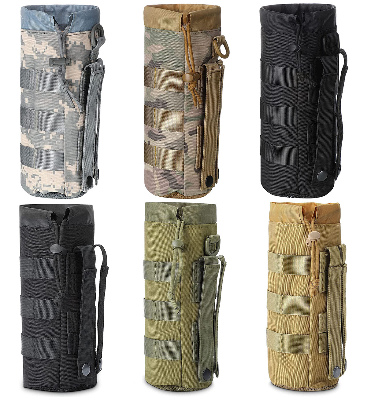 Tactical Molle Military Drawstring Kettle Pouch Holder Travel Water Bottle Bag