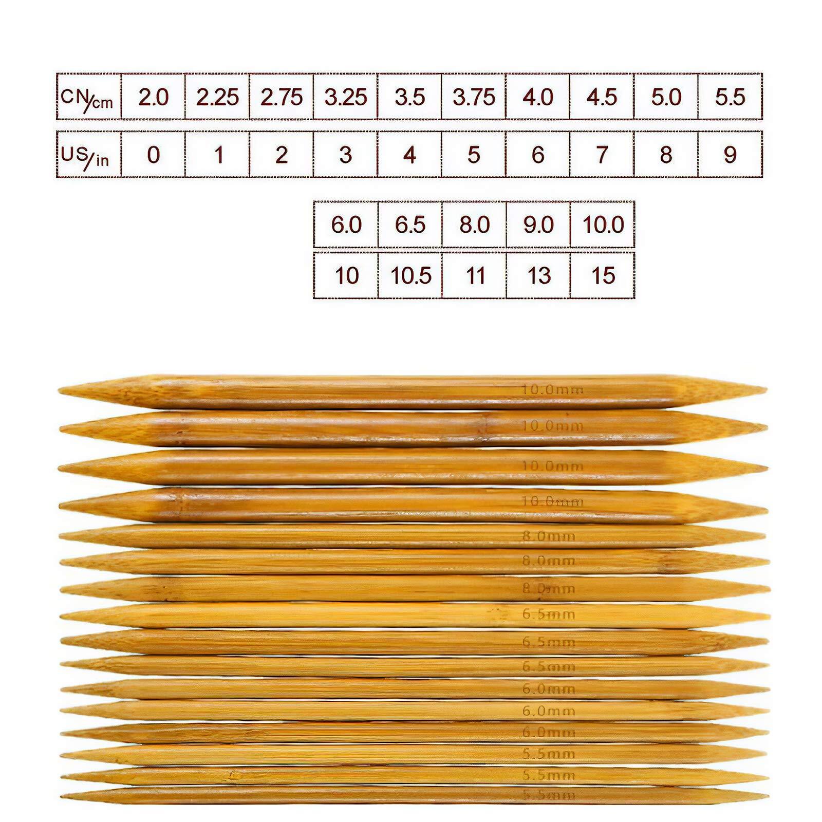 Double Pointed, 75 Pcs Bamboo Knitting Needles Set, 15 Sizes from 2.0mm-10.0mm