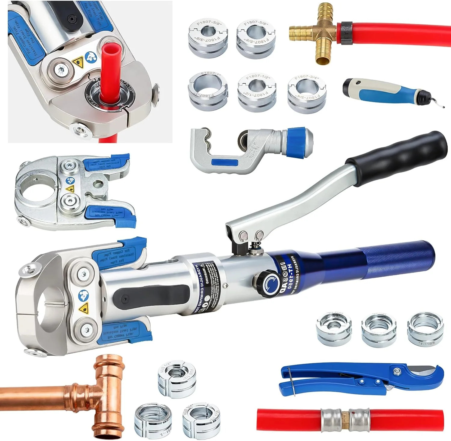 Hydraulic Copper Pipe Tube Fittings Crimping Tool with 30° Angle Jaw with1/2,3/4