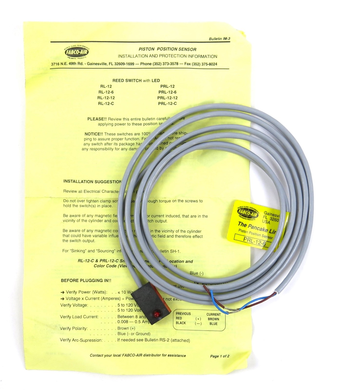 FABCO-AIR PRL-12-6 Piston Position Sensor (New Open Box)