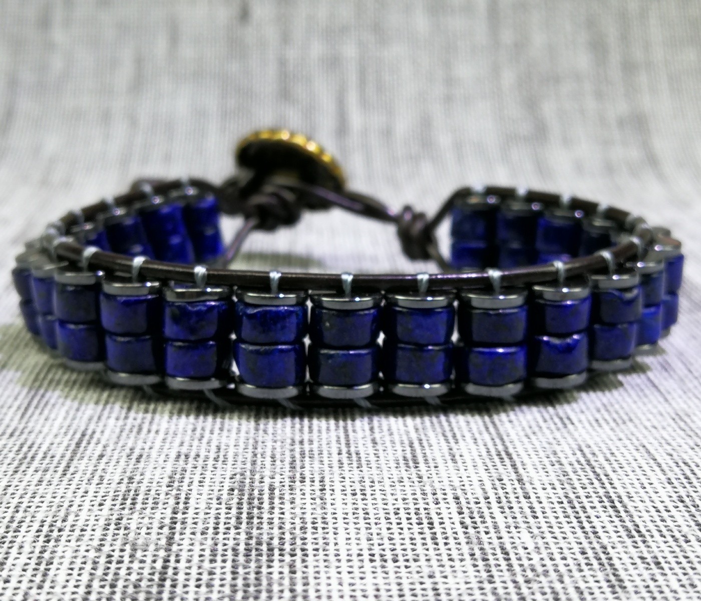 Hand-woven Natural stones Lapis Lazuli 12mm Healing Leather Bracelet Unisex Gift