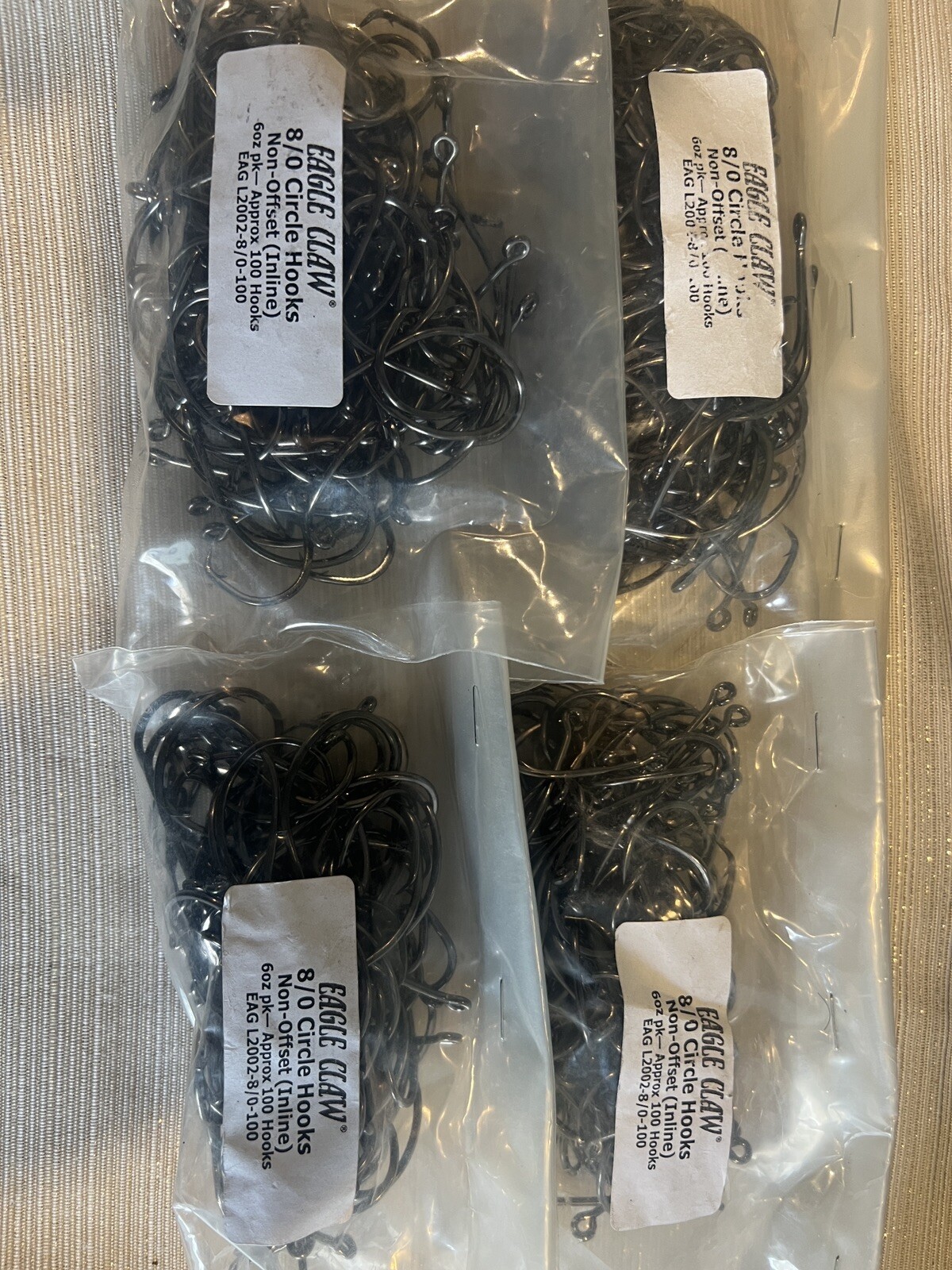 100 pack Eagle Claw 8/0 Non Offset In Line Circle Hooks Eag L2002-8/0 HTF Discon