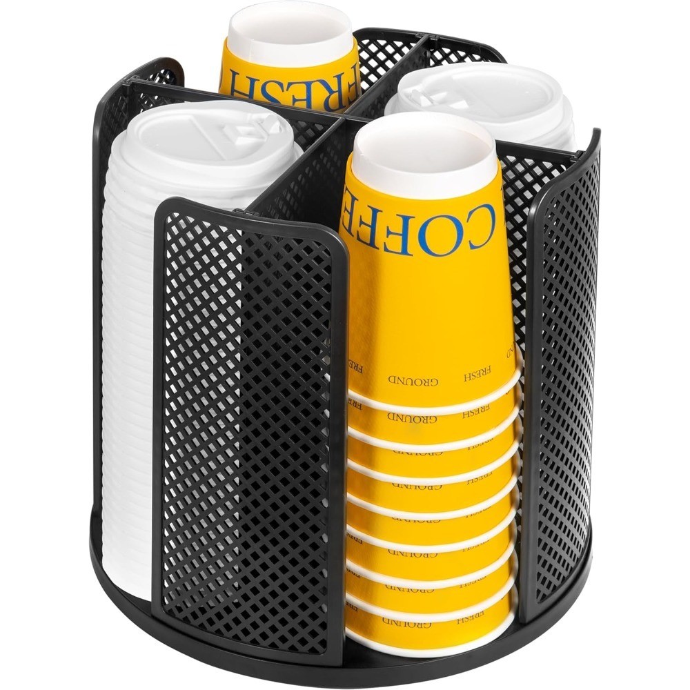 4-Compartment Rotating Paper Cup Holder & Coffee Cup Lid Storage Dispenser,