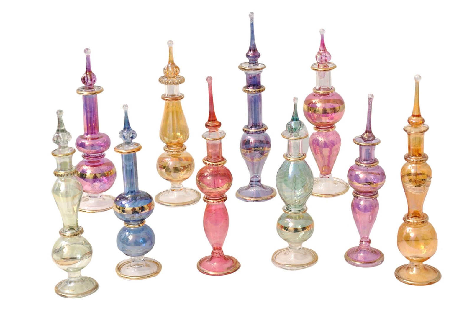 Decorative Egyptian Perfume Bottles Set of 10 - 4" Assorted Vials