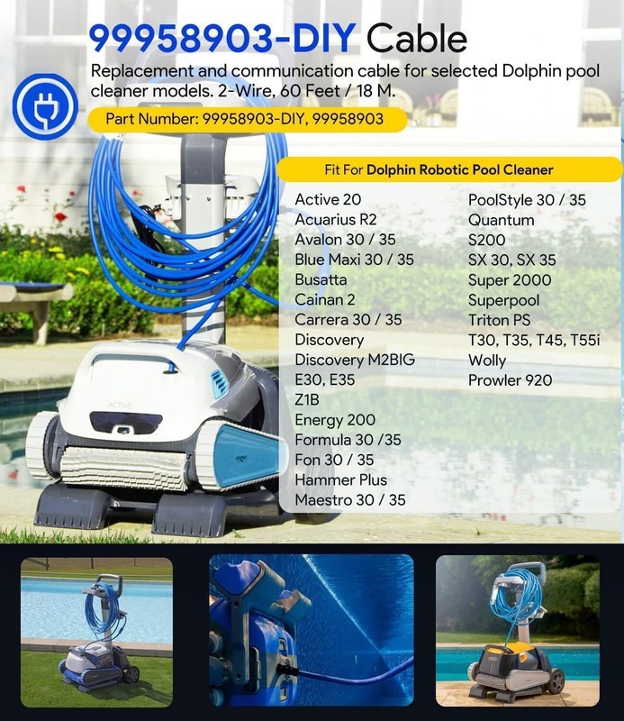 99958903-DIY Cable Cord for Dolphin Maytronics Pool Cleaner 2-Wire 60FT S200