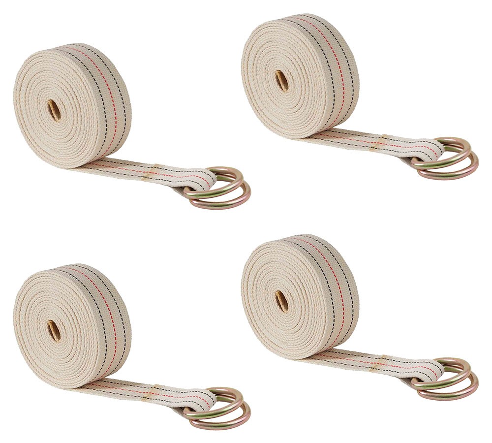 2" x 48" Rug Strap with 2 D-Rings, Cotton Webbing (4 Pack)