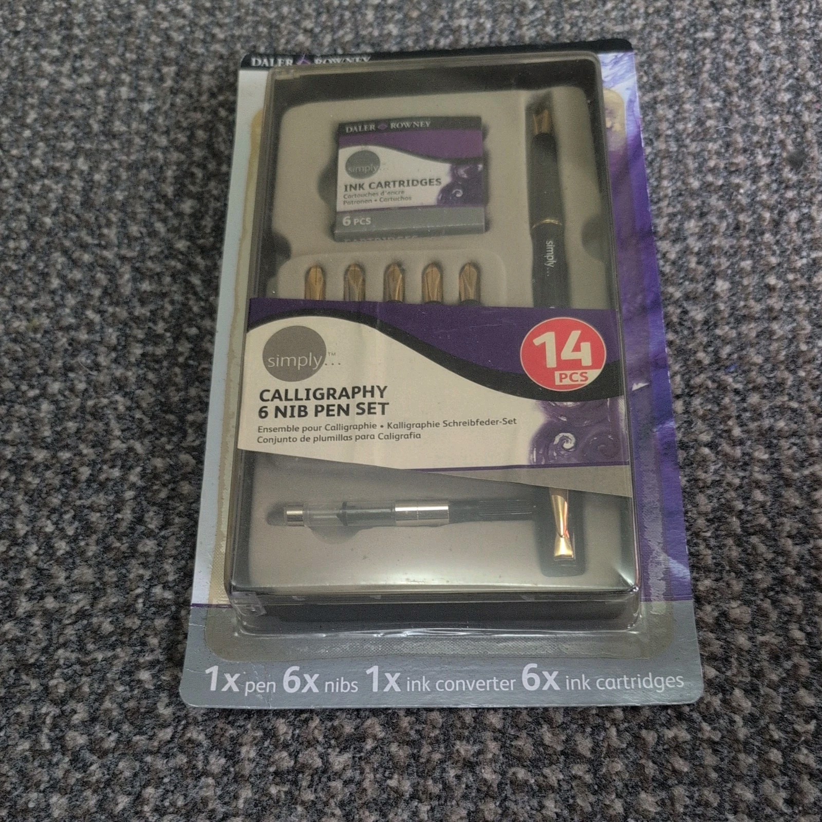 DALER & ROWNEY SIMPLY CALLIGRAPHY 6 NIB PEN SET / 14 PIECE NEW in blister case