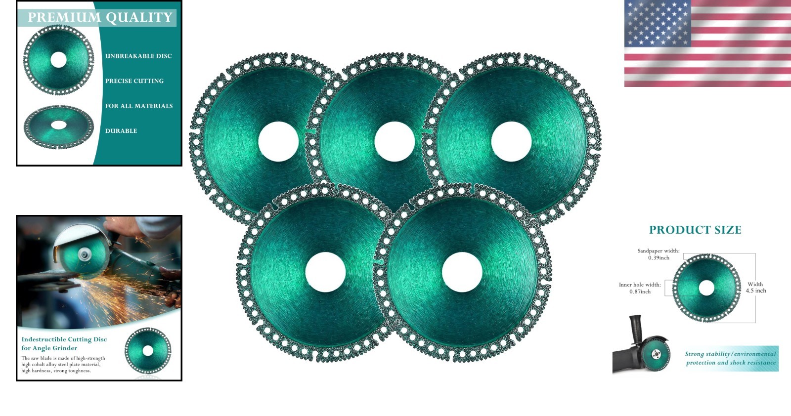 Indestructible 4-1/2" Grinder Discs - 5 Pack for Effortless Cutting & Grinding