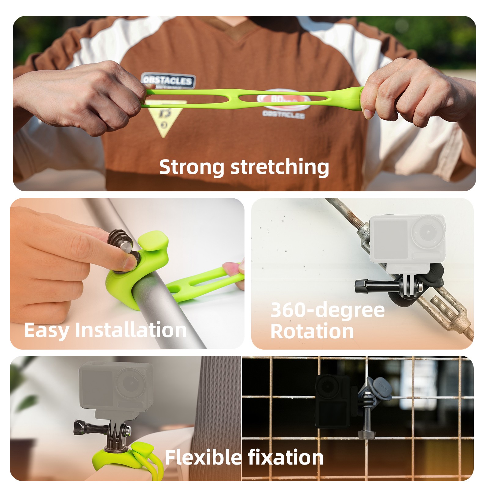 1Pc Green Flexible Mount 360° Rotation Accessory For Gopro/DJI Action Camera aa