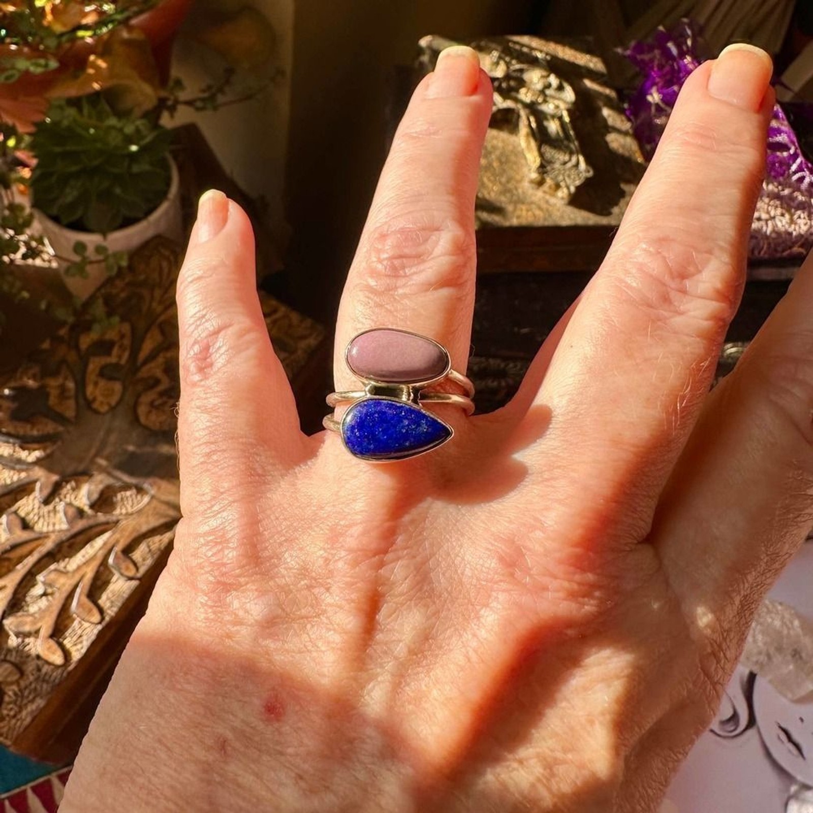 Natural Lapis & Phosphosiderite Sterling Silver Ring Size 8.5