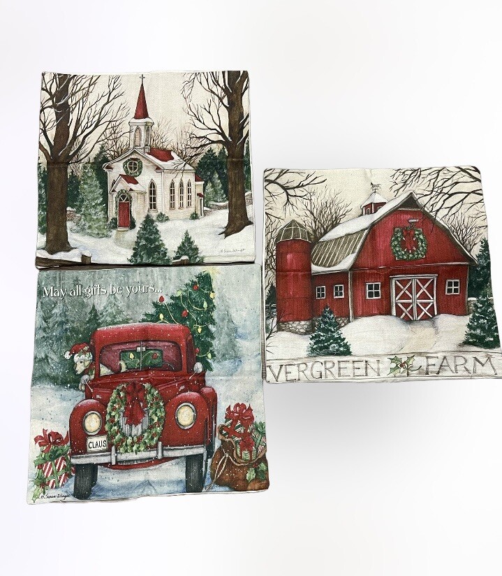 7COLORROOM Set of 3 Farmhouse Christmas Decor Pillow Covers NWOT