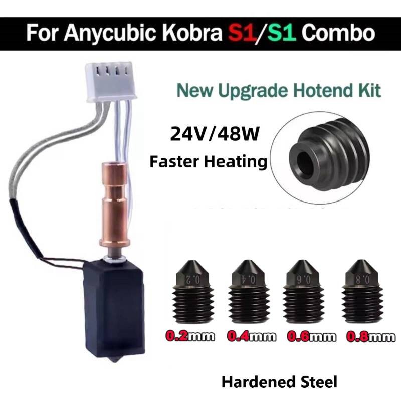 For Anycubic Kobra S1/S1 Combo 3D Printer Hotend Kit Harded Steel Nozzle 0.2-0.8