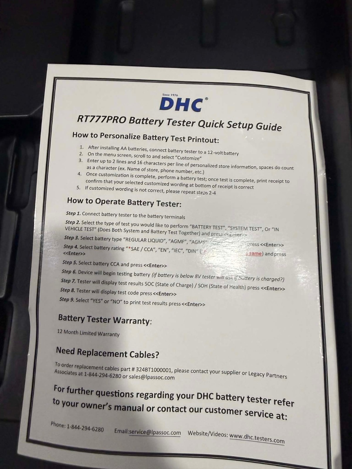 BRAND NEW DHC RT777 PRO BATTERY AND ELECTRICAL SYSTEM ANALYZER TESTER $350