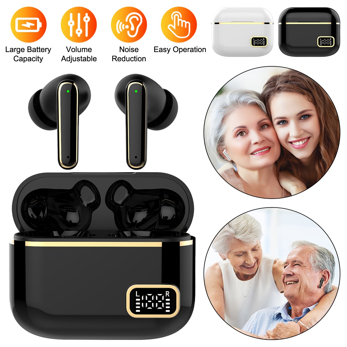 Rechargeable noise-cancelling Amplifiers in-Ear Hearing aids For the Seniors