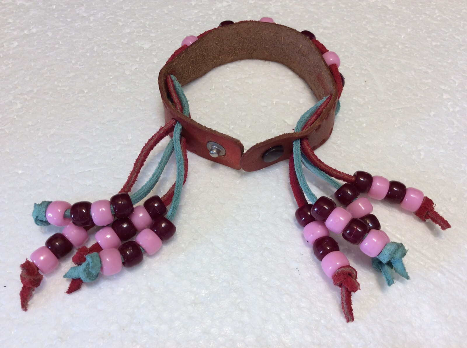 HANDMADE Boho Leather Bracelet Band Cuff W/ Beads NEW