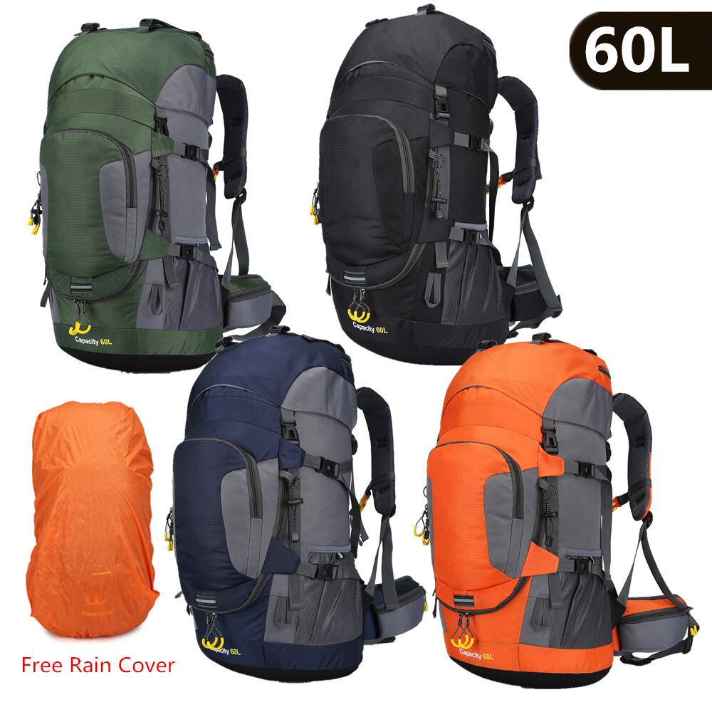 60L Hiking Backpack Waterproof Camping Bag with Rain Cover Lightweight Backpack
