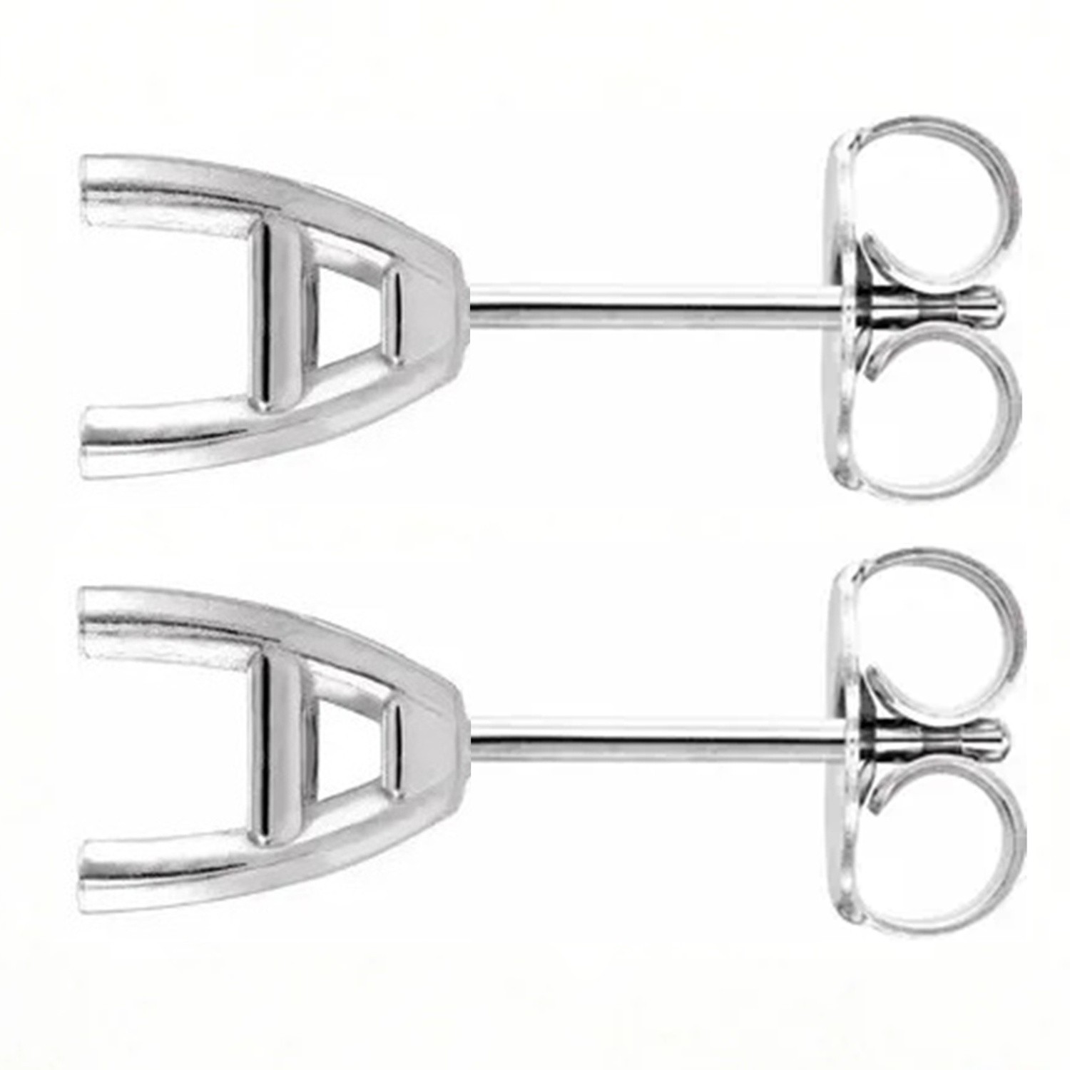 Earring Mountings Asscher Cut 14K White Gold Tapered Friction Back - 1 Pair USA