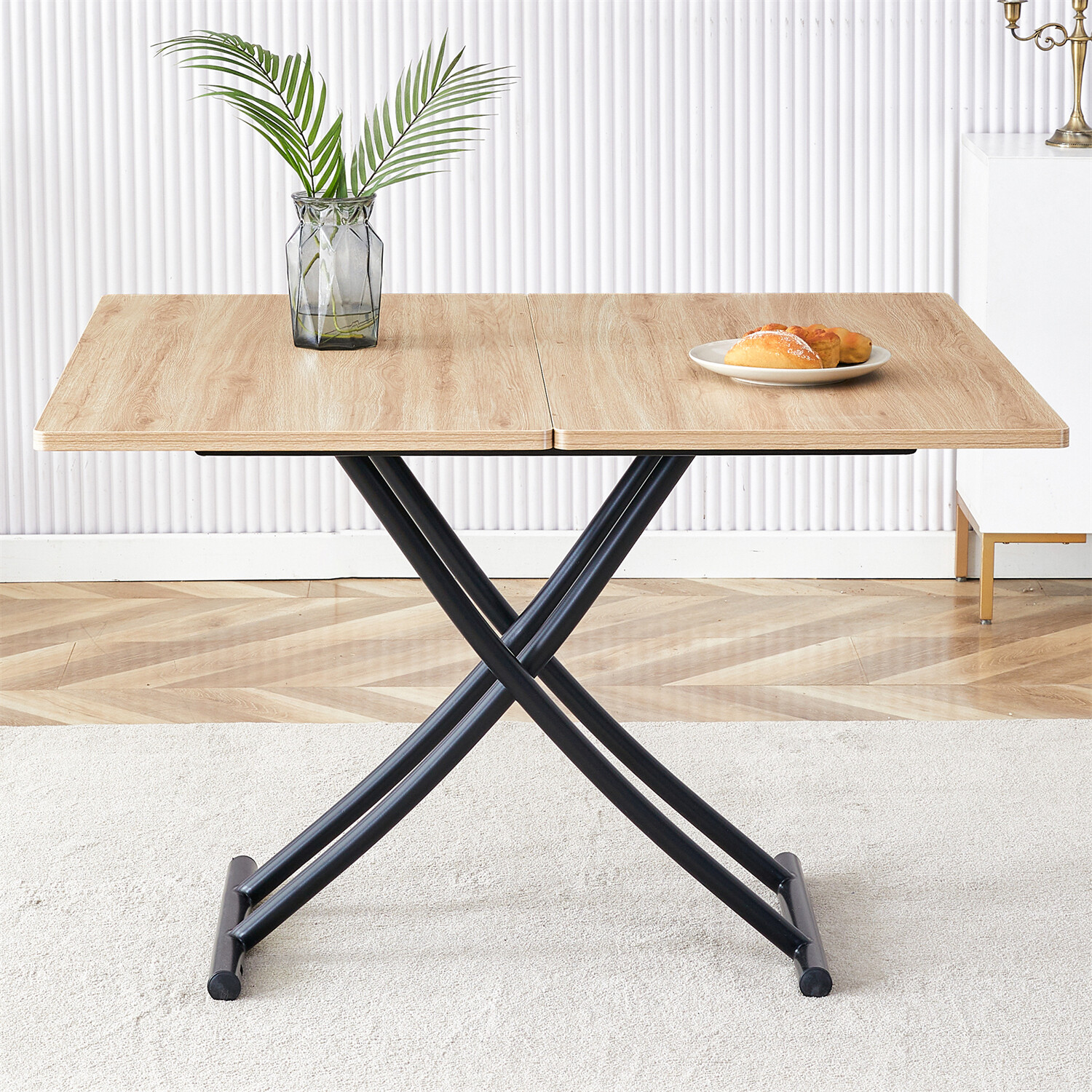 Modern Dining Table Wood Table Kitchen Dining Table with Metal Legs For 4 Person
