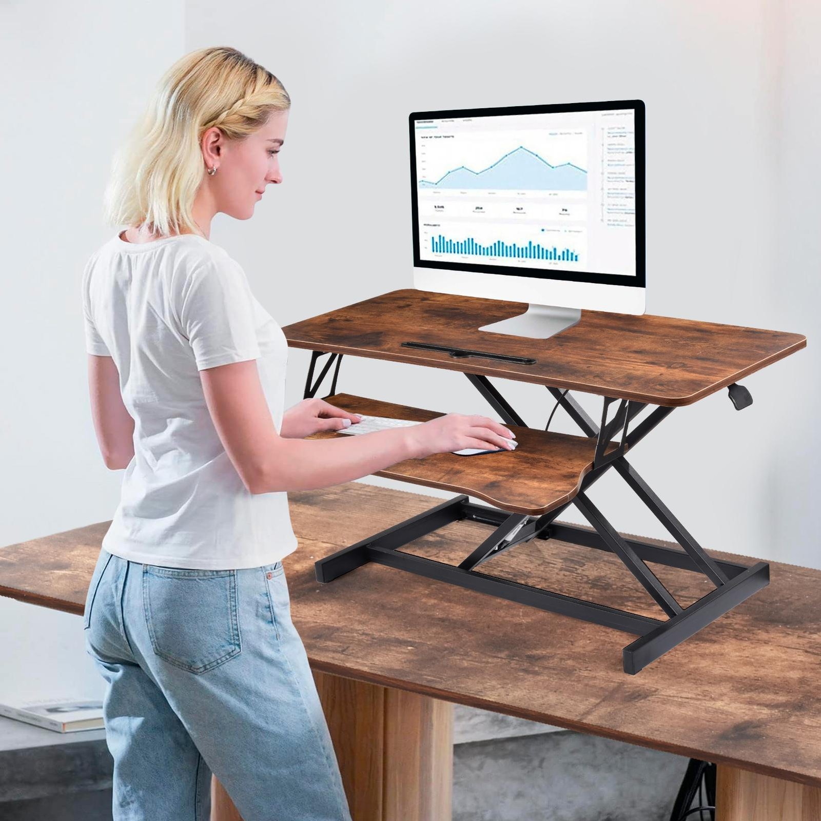 37" Standing Desk Riser Keyboard Tray Stand Up Desk Converter Rustic