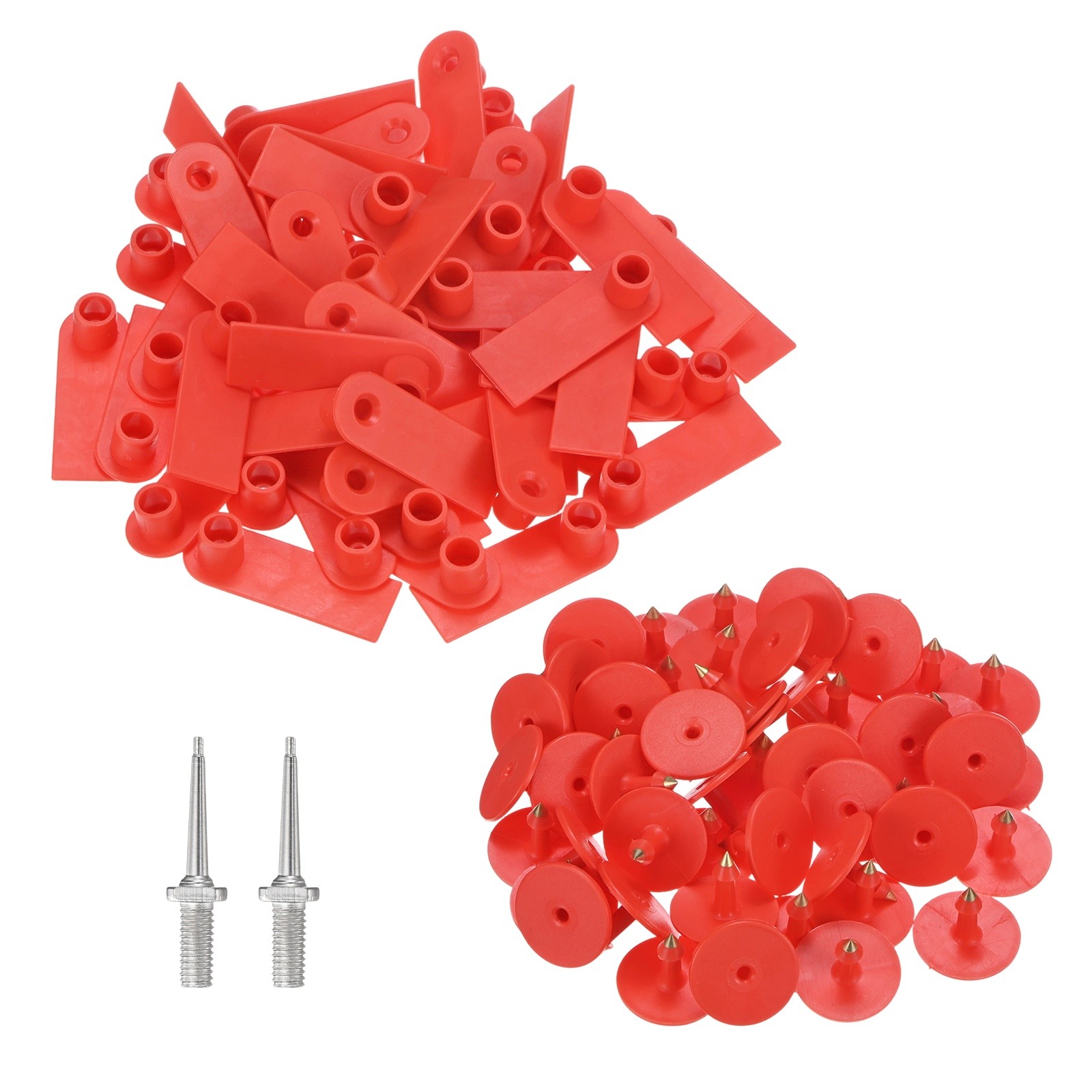 50-Pack Plastic Blank Sheep Ear Tags with 2 Ear Label Needles [Red]