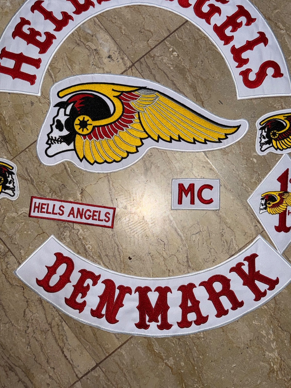 Hell Angels Denmark Biker Patch Set Skull Wing Full Back Patch MC Styl