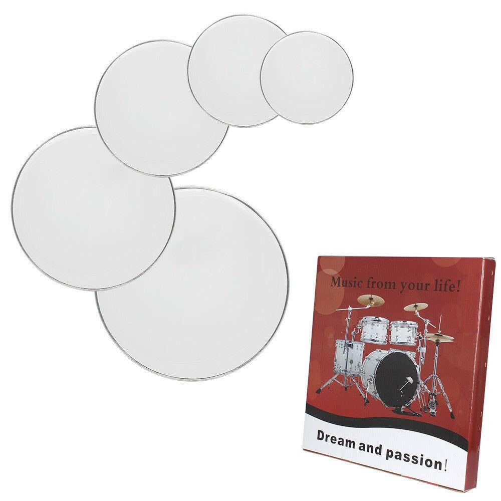 5 Pcs Professional 12" 13" 14" 16" 22" Drum Heads Drum Skins Set White