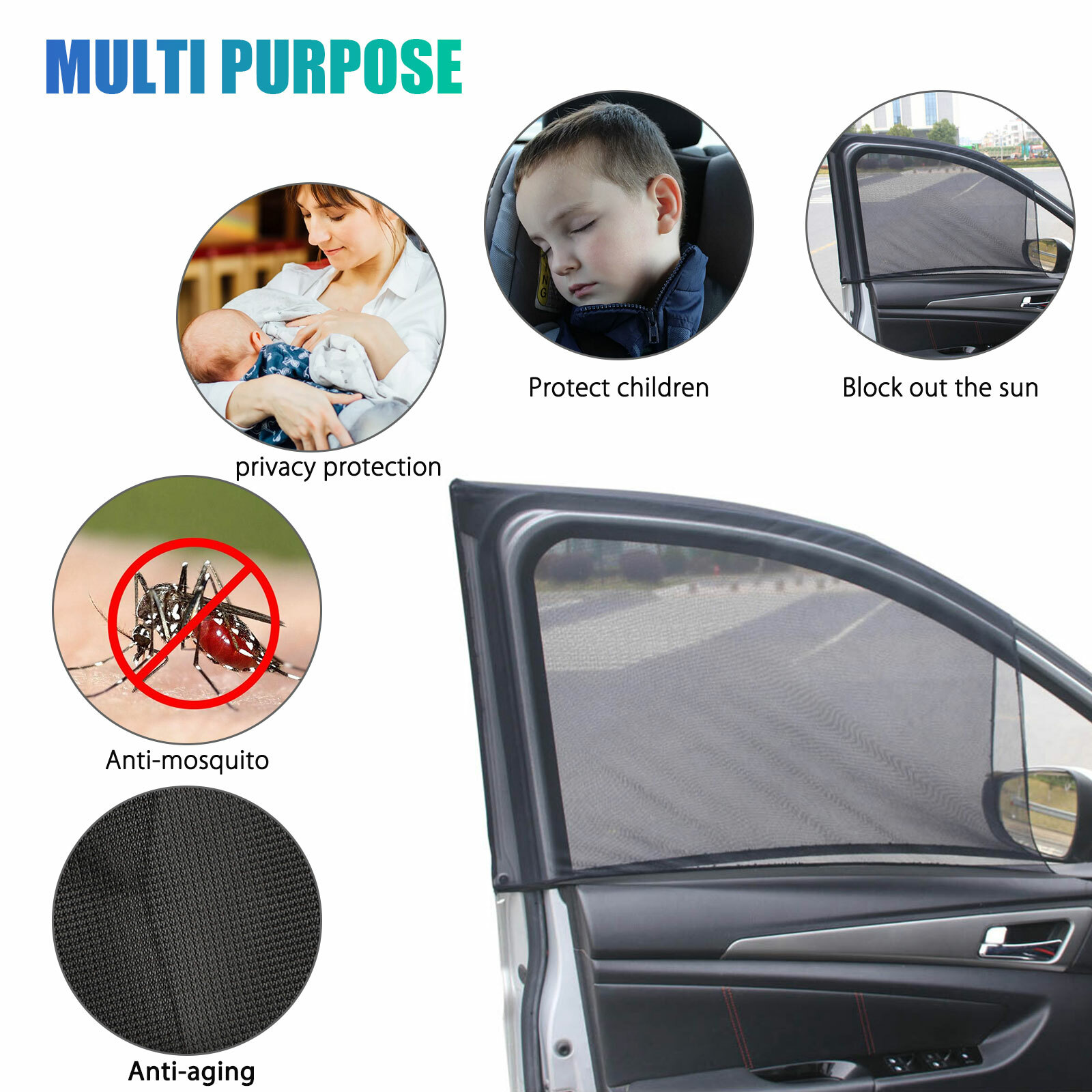 4x Magnetic Car Side Window Sun Shade Cover Visor Mesh Shield UV Block Protector