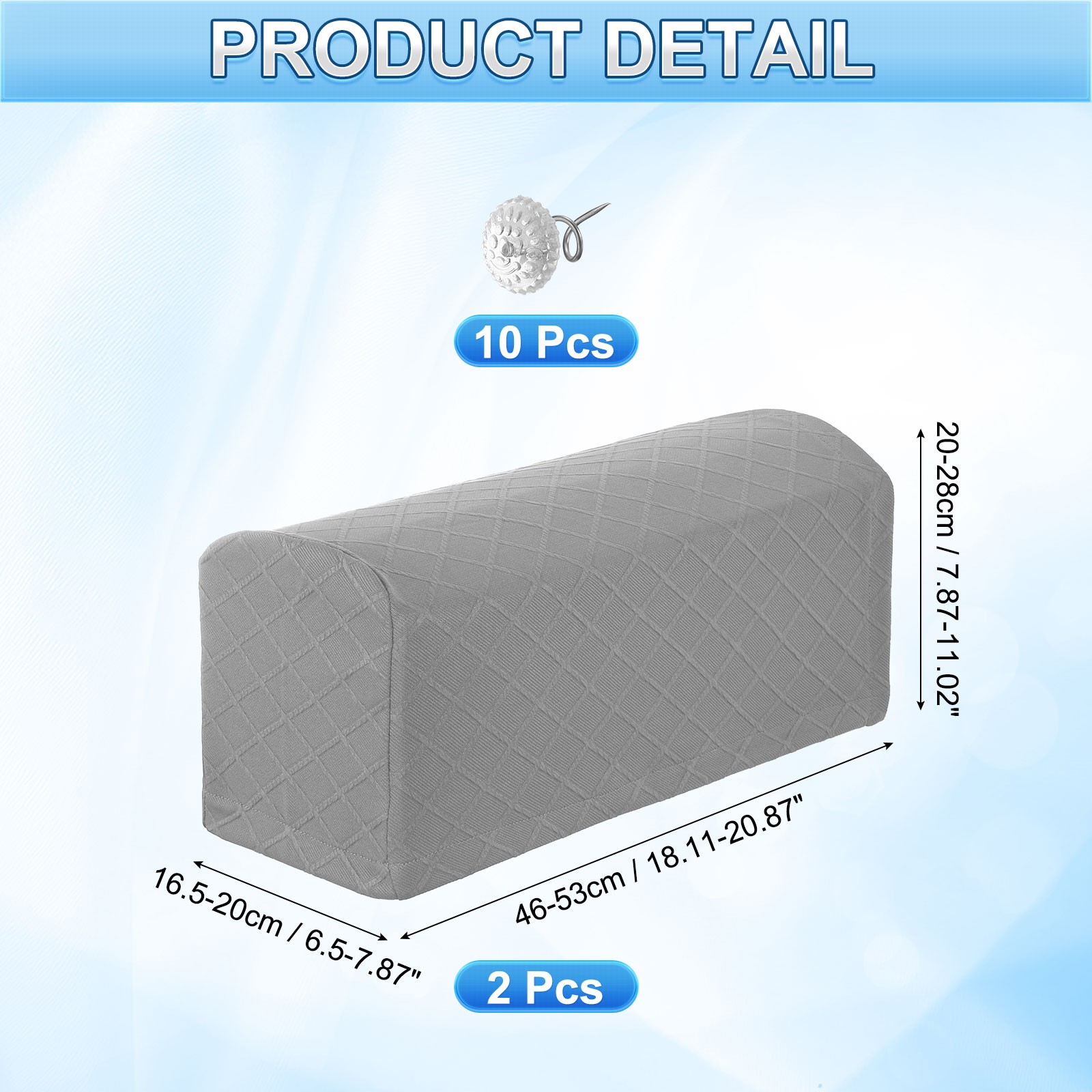 2Pcs Stretch Armrest Covers, Diamond Pattern Armchair Slipcovers, Light Grey