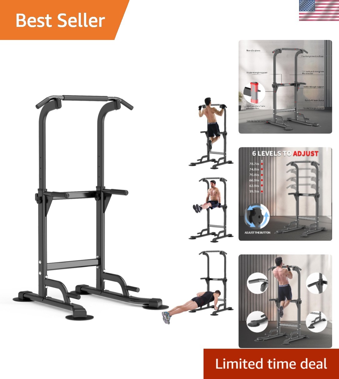 Pull Up Dip Station For Home Gym Strength Training Fitness Workout Station Ch...