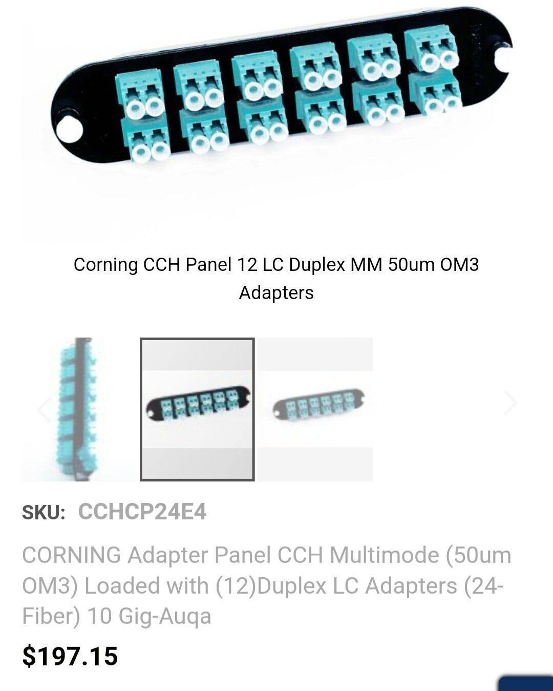 CorningCCH-CP24-E4 Patch Panel,12 LC Duplex 10Gig Aqua OM3/OM4 Adapters