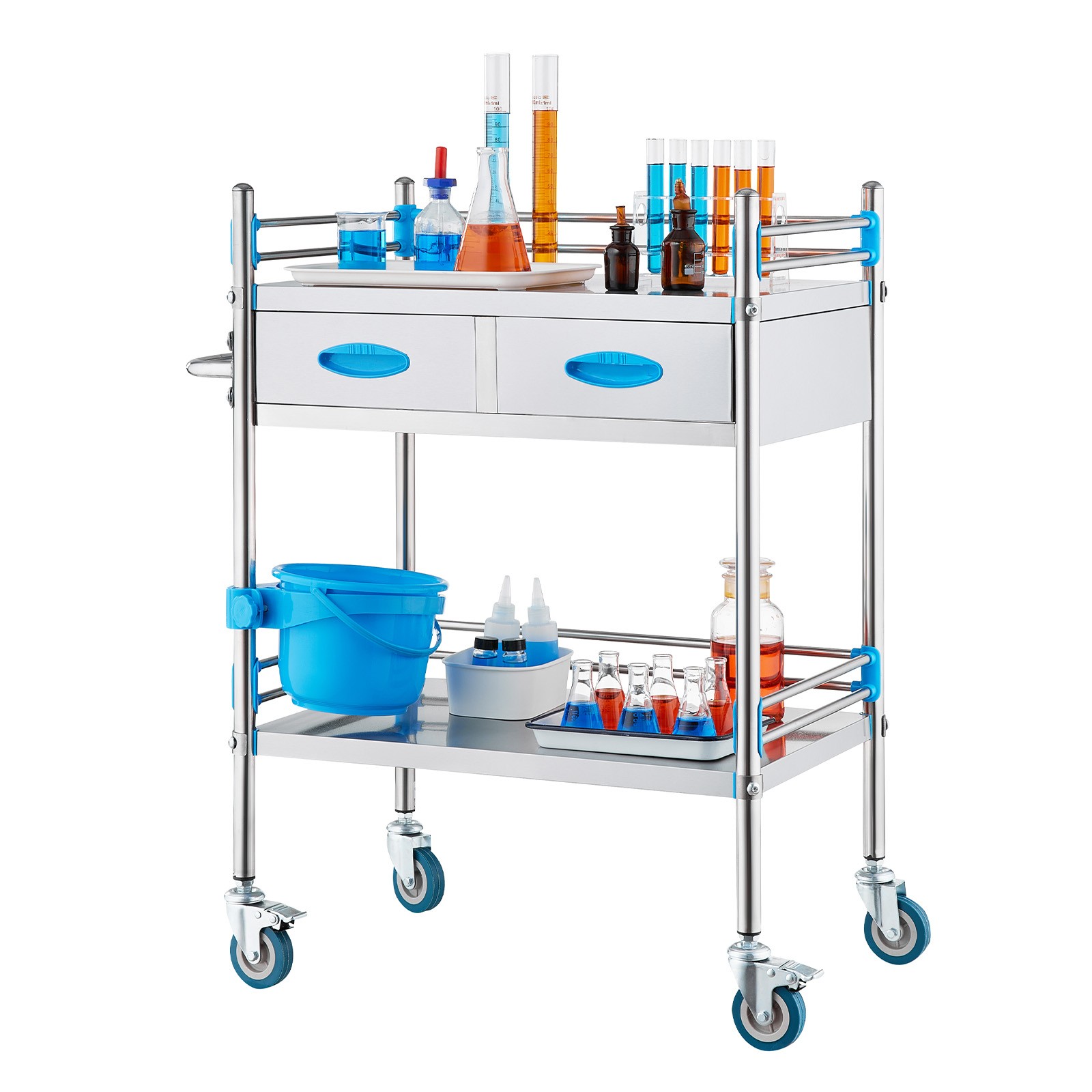 Uimoso Medical Dental Lab Serving Cart  Medical Mobile Trolley 2 Tiers Portable