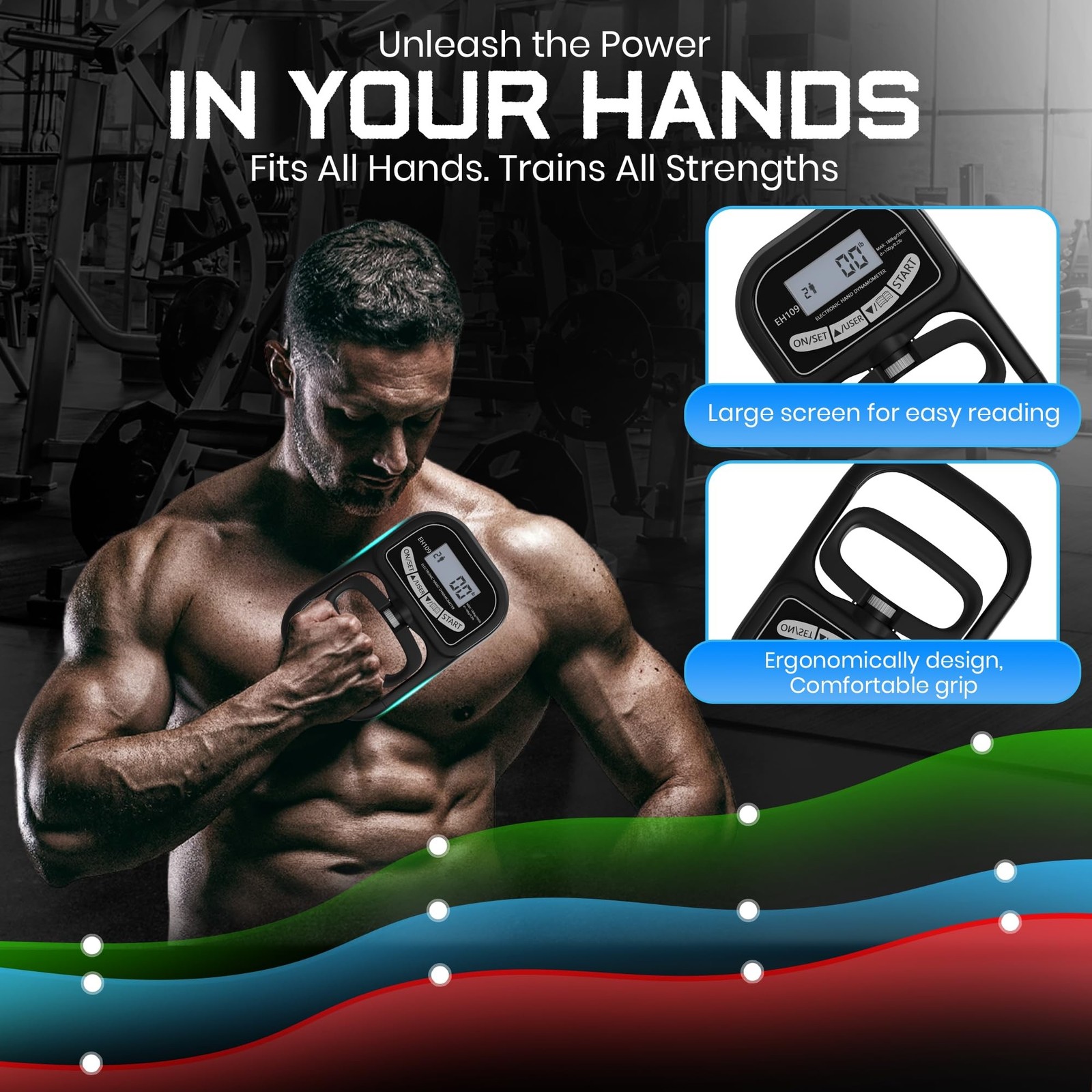 Hand Grip Strength Tester 396lbs/180kg Digital Dynamometer with LED Display, ...