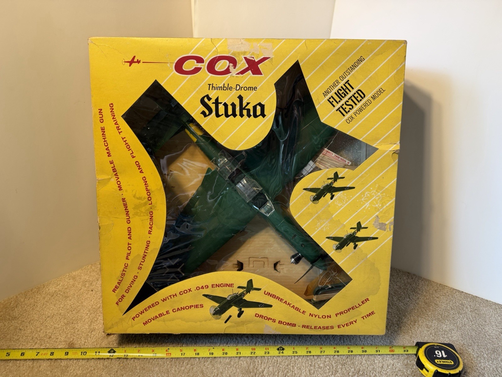 Vintage Cox Thimble Drome Control Line .049 Engine German Stuka JU87D Airplane.
