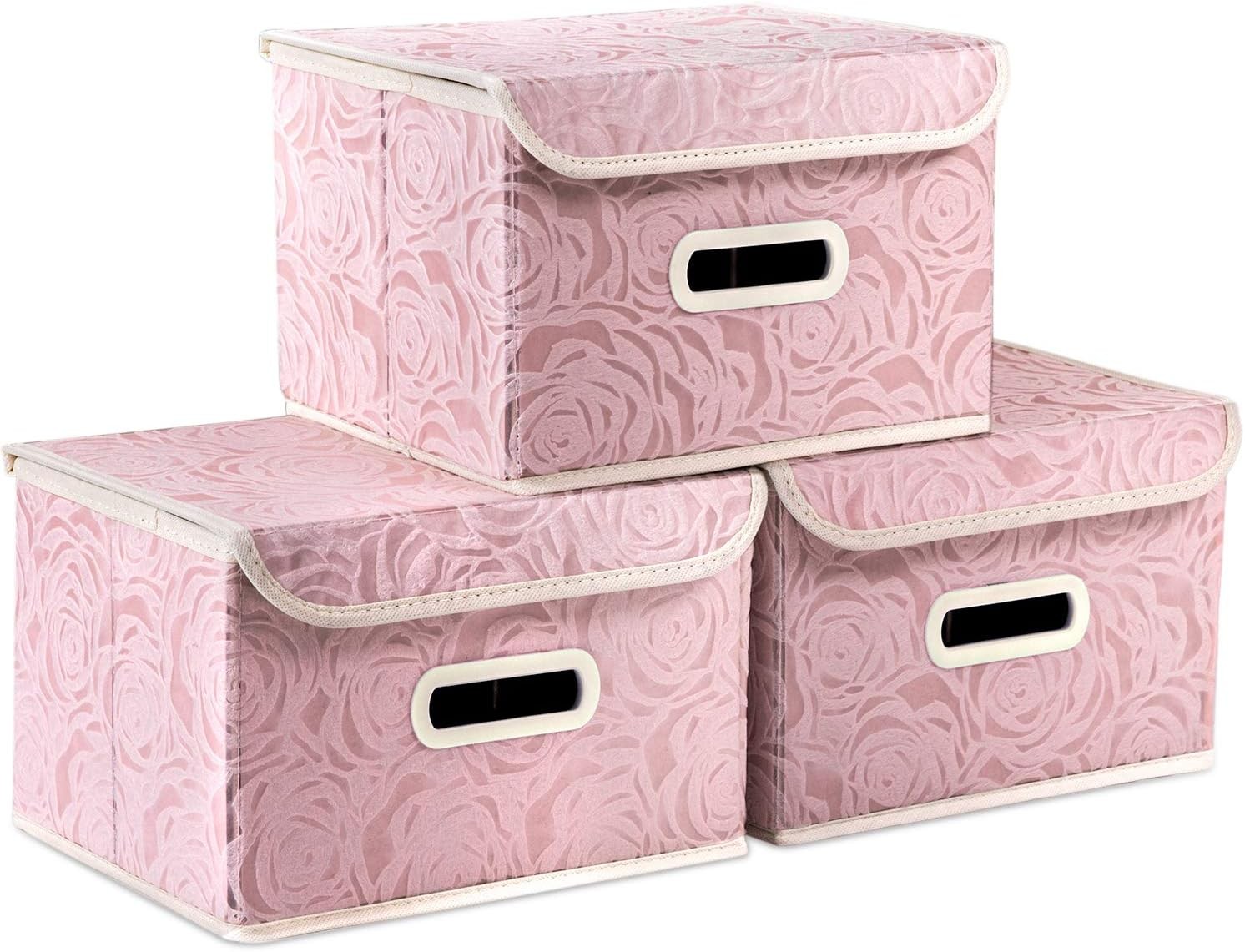 Stackable Storage Boxes W/ Lids [5-Pack] Fabric Decorative Storage Bins Cubes