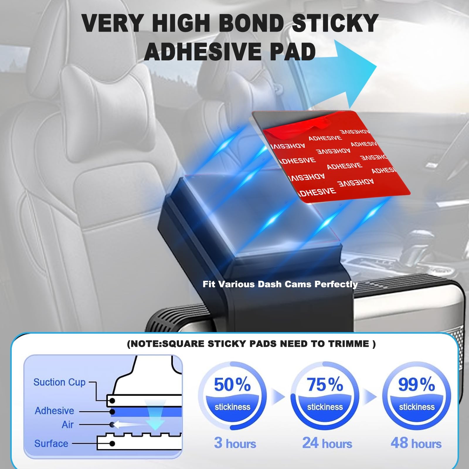 ILKCC Very High Bond Sticky Adhesive Pad for Dash Cam Windshield, 4Pcs Red