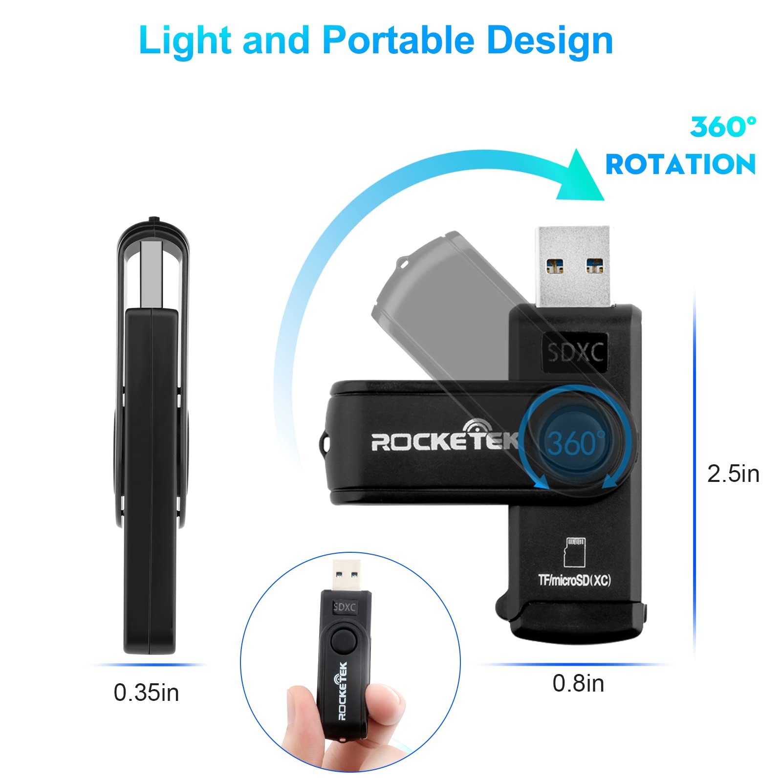 Usb 3.0 Sd Card Reader Rocketek 2 Slots Memory Card Reader A Build-In Micro Sd