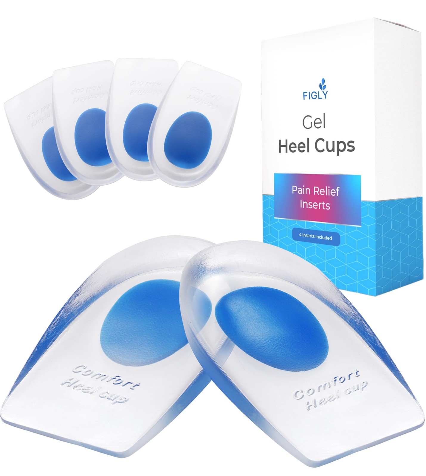 Heel Cushions Gel for Heel Pain Relief Plantar Fasciitis 4 Pack