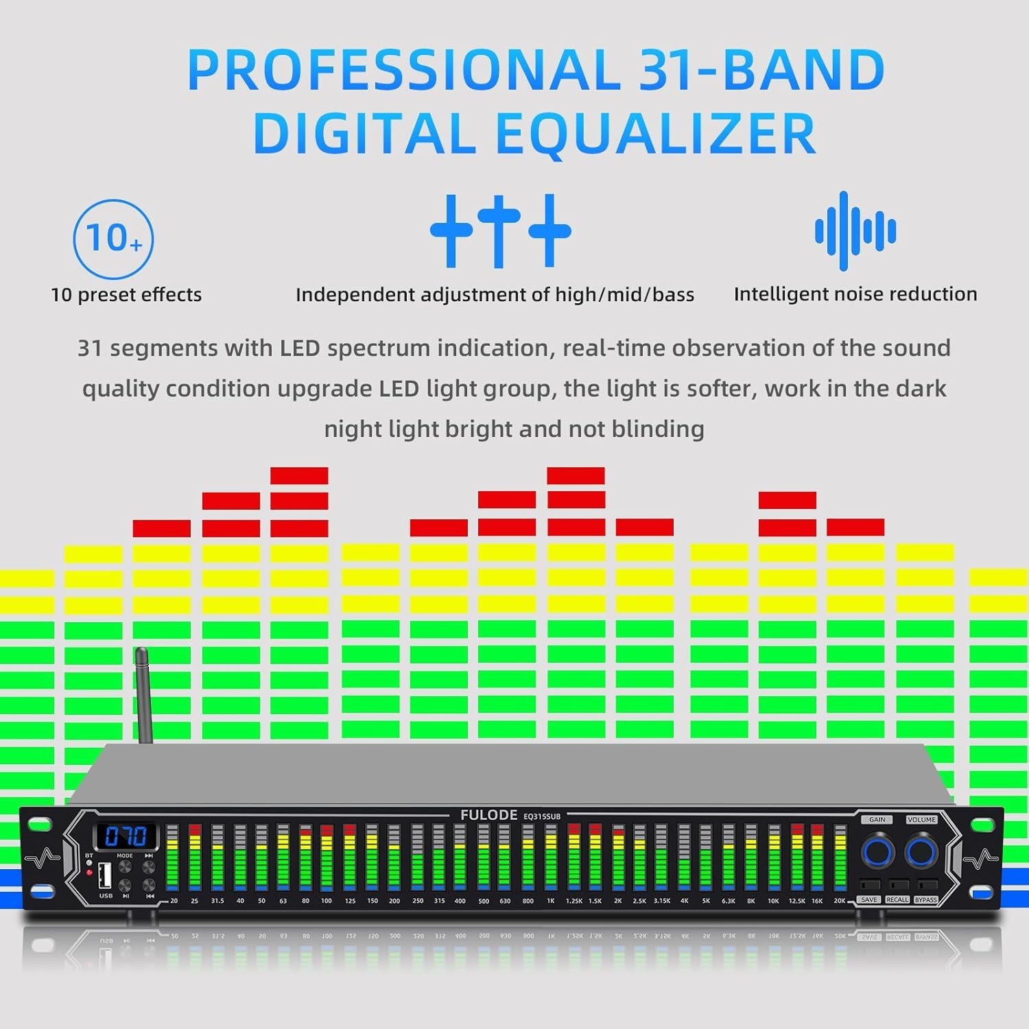 Home Audio Equalizer 31-Band Digital Spectrum Analyzer Sound mixer