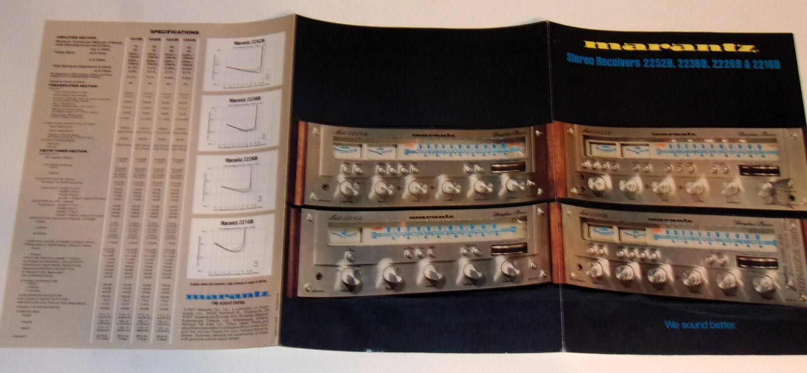 Marantz Receiver Brochure - 2252b, 2238b, 2226b, 2216b - 6 pgs Original '77