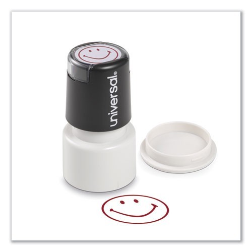 Universal Round Message Stamp, SMILEY FACE, Pre-Inked/Re-Inkable, Red