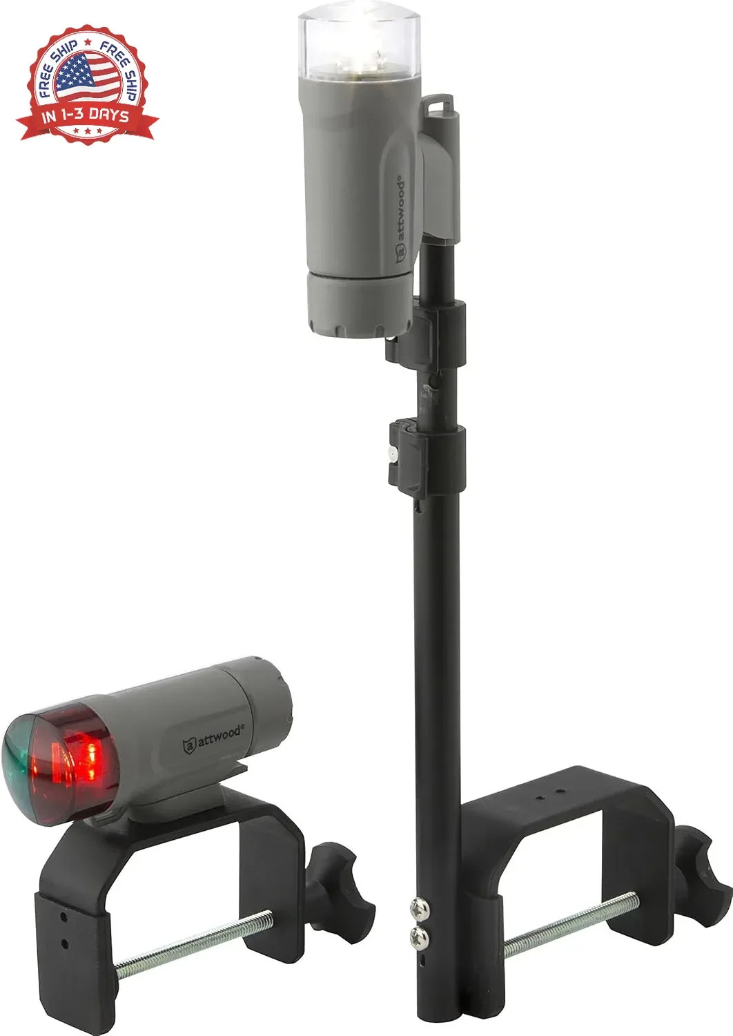 attwood 14190-7 Water-Resistant Portable Clamp-On LED Light Kit with Marine Gray
